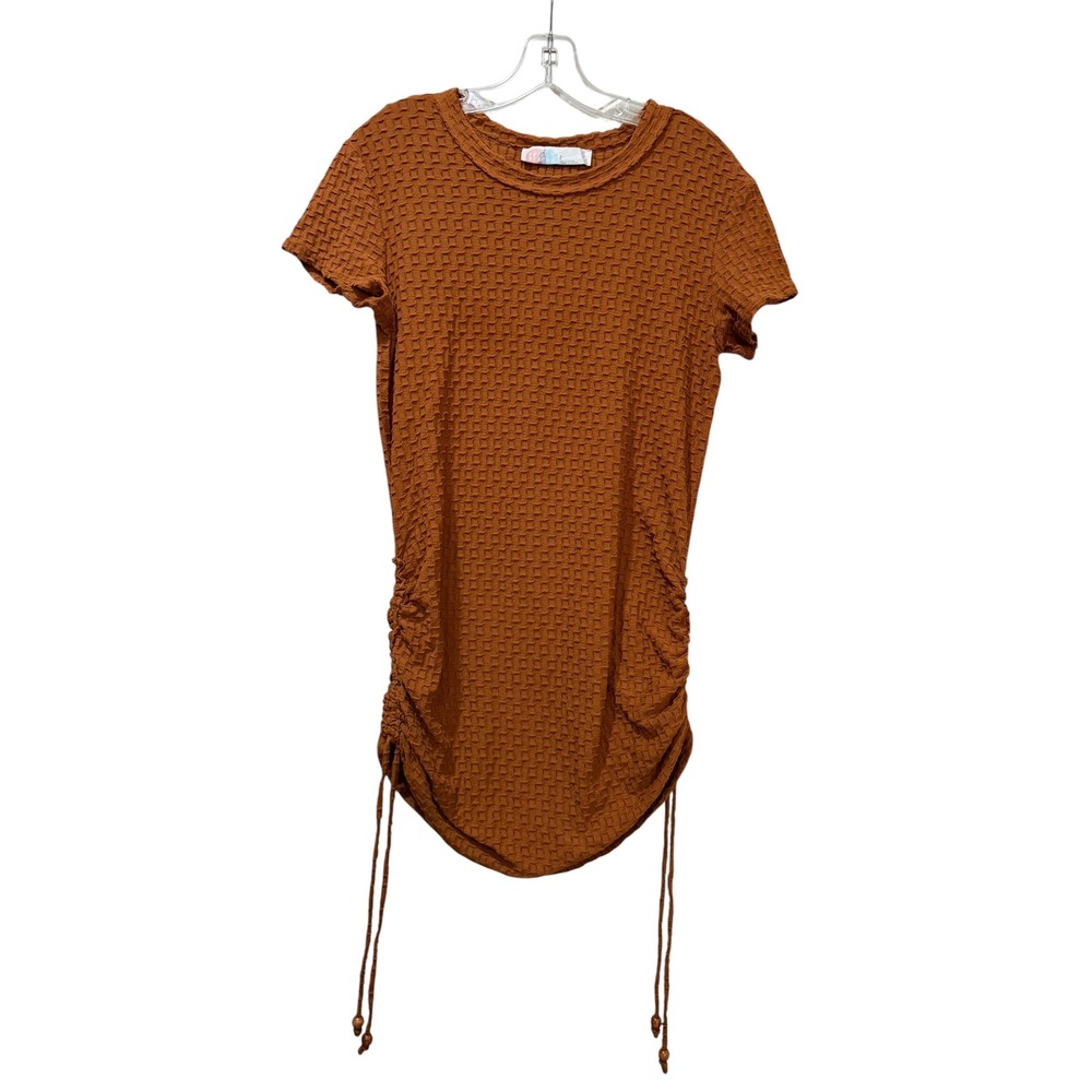 Free People FP Beach Rust Brown Waffle Knit Ruched Side Mini Dress Small